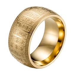 HIJONES Herren Edelstahl Taoist Jin Guang Mantra Ring Siegelschrift Glücklich Amulett Band Gold Größe 65 von HIJONES