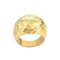 HIJONES Herren Edelstahl gehämmert Oberfläche Ring klassisch Einfach Signet Stil Pinky Finger Aussage Ringe Gold Chunky Dome Größe 54 von HIJONES