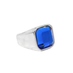 HIJONES Herren Einfach Poliert Blau Edelstein Ring aus Edelstahl mit Zirkonia Quadrat Matt Gebürstet Silber Größe 60 von HIJONES