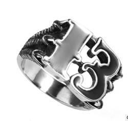 HIJONES Herren Jewellry Number 13 Solide Edelstahl Biker Ring Silber Größe 68 von HIJONES