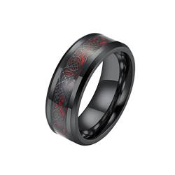 HIJONES Herren Keltischer Drache Schwarzer Ring Aus Wolframcarbid Comfort Fit Ehering Rot Größe 68 von HIJONES