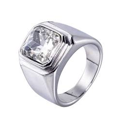 HIJONES Herren Stein Ring Edelstahl Große Quadratische Zirkonia Vintage Statement Ringe Silber Weiß Größe 52 von HIJONES