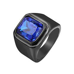 HIJONES Herren Stein Ring Schwarz Edelstahl Große Quadratische Zirkonia Vintage Statement Ringe Marineblau Größe 72 von HIJONES