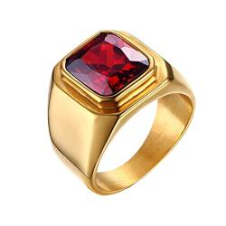 HIJONES Herren Stein Ring Vergoldet Edelstahl Große Quadratische Zirkonia Vintage Statement Ringe Rot Größe 70 von HIJONES