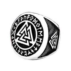 HIJONES Herren Valknut Nordischer Wikinger Odin Symbol Ring aus Edelstahl Krieger Motorradfahrer Signierter Ringe Silber Schwarz Größe 54 von HIJONES