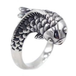 HIJONES Herren Vintage Koi Offener Ring aus Rostfreier Stahl Ästhetischer Schmuck Ringe Für Moderne Männer Silber Größe 54 (17.2) von HIJONES