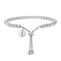 HIJONES Initialen Armband für Damen Edelstahl Verstellbare Schieberkette Personalisiert 26 Buchstaben Alphabet Schmuck Silber I von HIJONES