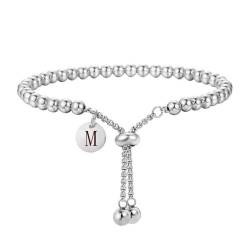 HIJONES Initialen Armband für Damen Edelstahl Verstellbare Schieberkette Personalisiert 26 Buchstaben Alphabet Schmuck Silber M von HIJONES