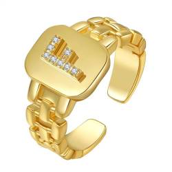 HIJONES Initialenring mit Diamant für Damen Verstellbar Stapelbarer Offener Alphabet Ring Einfacher Statement Ehering Gold F von HIJONES