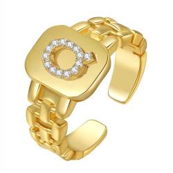 HIJONES Initialenring mit Diamant für Damen Verstellbar Stapelbarer Offener Alphabet Ring Einfacher Statement Ehering Gold Q von HIJONES