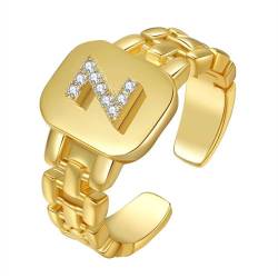 HIJONES Initialenring mit Diamant für Damen Verstellbar Stapelbarer Offener Alphabet Ring Einfacher Statement Ehering Gold Z von HIJONES