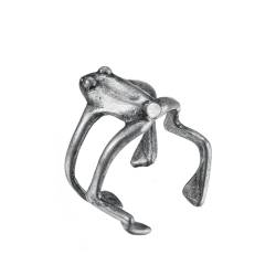 HIJONES Männer Einfacher Retro-Frosch-Ring aus Rostfreier Stahl Zierliche Offene Ringe Antikes Silber Größe 54 (17.2) von HIJONES