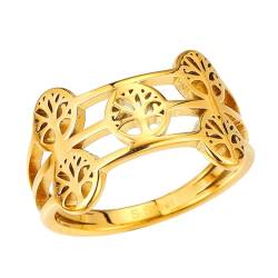 HIJONES Männer Frauen Baum Des Lebens Double Layers Ring aus Edelstahl Antike Vintage Leaves Statement Ring Personalisierter Schmuck Gold Größe 52 (16.6) von HIJONES