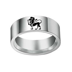 HIJONES Männer Frauen Einfacher 12 Himmelszeichen Konstellation Breiter Bequemer Ring aus Rostfreier Stahl Geschenke Zum Geburtstag Löwe Größe 68 (21.6) von HIJONES