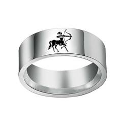 HIJONES Männer Frauen Einfacher 12 Himmelszeichen Konstellation Breiter Bequemer Ring aus Rostfreier Stahl Geschenke Zum Geburtstag Schütze Größe 65 (20.7) von HIJONES