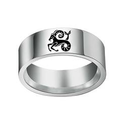 HIJONES Männer Frauen Einfacher 12 Himmelszeichen Konstellation Breiter Bequemer Ring aus Rostfreier Stahl Geschenke Zum Geburtstag Steinbock Größe 68 (21.6) von HIJONES