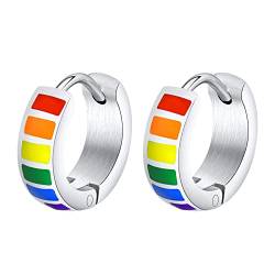 HIJONES Regenbogen Ohrringe aus Edelstahl Schwule Lesben Bisexuelle Lgbt Pride Flag Huggie Silber von HIJONES