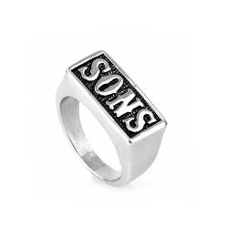 HIJONES Schmuck Herren Edelstahl Biker Ringe, SONS, Jahrgang, Punk, Silber und Schwarz, Größe 66 (21.0) von HIJONES