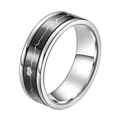 HIJONES Unisex 7MM Liebe ECG Herzschlag Spinner Ring aus Edelstahl Eheringe Hochzeit Versprechen Ringe Schwarz Größe 52 von HIJONES