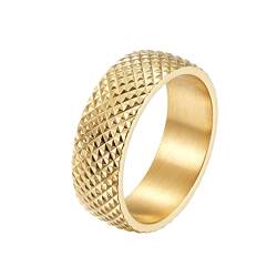 HIJONES Unisex Edelstahl Diamant Schnitt Kuppel Ring Ehering für Herren Damen Gold Größe 60 von HIJONES