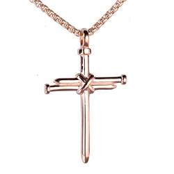 HIJONES Unisex Edelstahl Nagel Kreuz Charm Anhänger Halskette Kette 22 Zoll Poliert Rose Gold von HIJONES