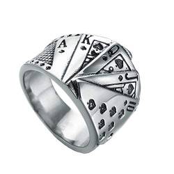 HIJONES Unisex Herren Damen Silber Texas Hold'em Flush Digital -Karte Glücklich Ring aus Rostfreier Stahl Größe 70 von HIJONES