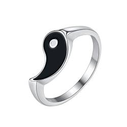 HIJONES Yin Yang Matching Ring für Herren Damen Frauen Edelstahl Versprechen Ehering für Paare Schwarz Größe 57 von HIJONES
