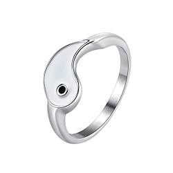 HIJONES Yin Yang Matching Ring für Herren Damen Frauen Edelstahl Versprechen Ehering für Paare Silber Größe 57 von HIJONES