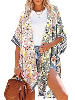 HIKARO Damen-Bikini, Blumenmuster, Kimono-Strickjacke, Pareos Bademode Cover Up von HIKARO