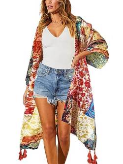 HIKARO Damen-Bikini, Blumenmuster, Kimono-Strickjacke, Pareos Bademode Cover Up von HIKARO