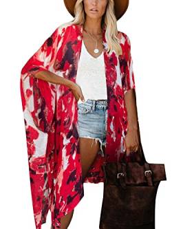 HIKARO Damen Kimono-Cardigan Pareo mit Blumenmuster, Boho-Bikini-Badebekleidung von HIKARO