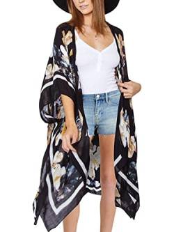 HIKARO Damen Kimono-Cardigan Pareo mit Blumenmuster, Boho-Bikini-Badebekleidung von HIKARO