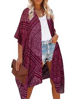 HIKARO Damen Kimono-Cardigan Pareo mit Blumenmuster, Boho-Bikini-Badebekleidung von HIKARO