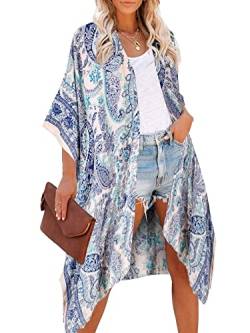 HIKARO Damen Kimono-Cardigan Pareo mit Blumenmuster, Boho-Bikini-Badebekleidung von HIKARO