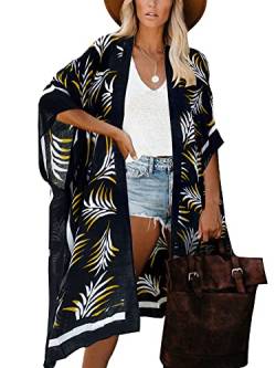 HIKARO Damen Kimono-Cardigan Pareo mit Blumenmuster, Boho-Bikini-Badebekleidung von HIKARO