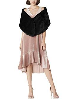 HIKARO Damen Kunstfell Schal Wrap Winter Stola Shrug Mantel Umhang Strass Broschen für Abendkleid Party und Hochzeit von HIKARO