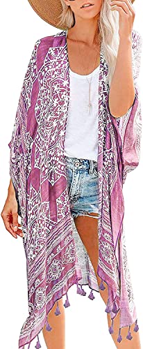 HIKARO Damen mit Blumenmuster Strand Kimono Schal Lange Bademode Cover-Ups Sommer von HIKARO