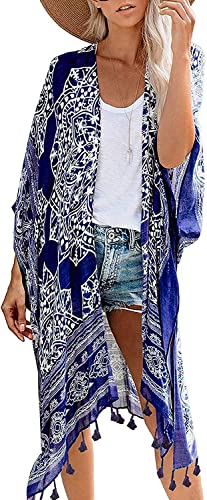 HIKARO Damen mit Blumenmuster Strand Kimono Schal Lange Bademode Cover-Ups Sommer von HIKARO