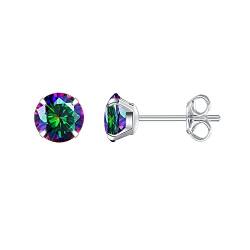 HIKARO Hypoallergene Titan-Ohrringe für empfindliche Ohren Birthstone Kristall Zirkonia Ohrstecker, Implantat Qualität durchbohrt Beiträge (5mm, Rainbow Quartz) von HIKARO