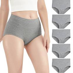 HIKARO Unterhosen Damen 5er Pack Unterwäsche Baumwolle Slip Hohe Taille Pantys Frauen Höschen Mehrfarbig_Grau_S von HIKARO