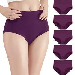 HIKARO Unterhosen Damen 5er Pack Unterwäsche Baumwolle Slip Hohe Taille Pantys Frauen Höschen Mehrfarbig_Lila_S von HIKARO