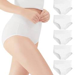 HIKARO Unterhosen Damen 5er Pack Unterwäsche Baumwolle Slip Hohe Taille Pantys Frauen Höschen Mehrfarbig_Weiß_S von HIKARO