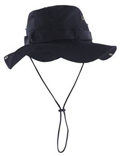 HIKEMAN Bucket Hat Fischerhut Sonnenhut - Sommerhut Sonnenschutz Gartenhut mit Kinnband,Outdoor Wanderhut Anglerhut for Damen Herren(Schwarz,58) von HIKEMAN