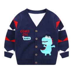 HIKIDS Jungen Pullover Weihnachten Dinosaurier Navy Blau Kinder Strickpullover Baby Baumwolle Langarm Strickjacken Strick Sweatshirt 92 von HIKIDS