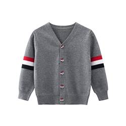 HIKIDS Jungen Pullover Weihnachten Schul Uniform Grau Kinder Strickpullover Baby Baumwolle Langarm Strickjacken Strick Sweatshirt 116 von HIKIDS