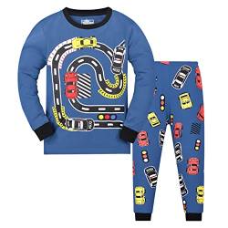 HIKIDS Jungen Schlafanzug Auto Herbst Winter Pyjamas Set Kinder Langarm Nachtwäsche 2 Stücke Bekleidung 122 von HIKIDS