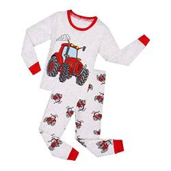 HIKIDS Jungen Schlafanzug Bulldozer 2 Stücke Winter Lang Pyjamas Kinder Nachtwäsche 128 von HIKIDS