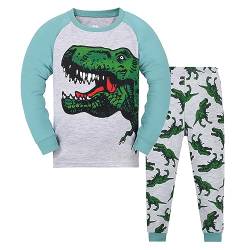 HIKIDS Jungen Schlafanzug Dinosaurier Baumwolle Pyjamas Kinder Dino Zweiteiliger Nachtwäsche Langarm Shirt und Pyjamahose 9 Jahre von HIKIDS