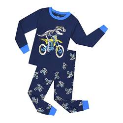 HIKIDS Jungen Schlafanzug Dinosaurier Baumwolle Pyjamas Kinder Zweiteiliger Nachtwäsche Langarm Shirt und Pyjamahose 8-9 Jahre von HIKIDS