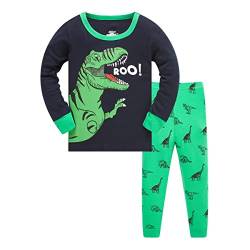 HIKIDS Jungen Schlafanzug Jungen Dinosaurier Langarm Zweiteiliger Schlafanzug Kinder Herbst Winter Bekleidung Nachtwäsche Pyjama 122 von HIKIDS